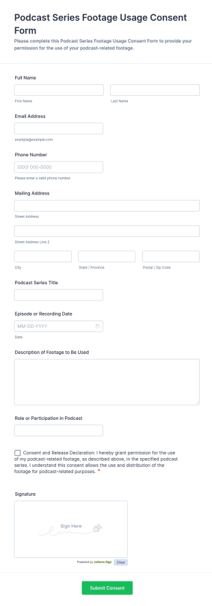 Podcast Series Footage Usage Consent Form Template