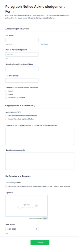 Polygraph Notice Acknowledgement Form Template