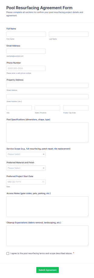 Pool Resurfacing Agreement Form Template