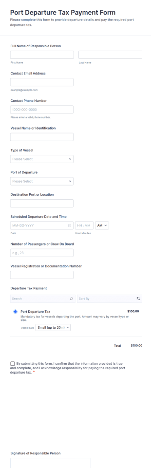 Port Departure Tax Payment Form Template