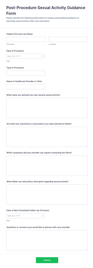 Post Procedure Sexual Activity Guidance Form Template