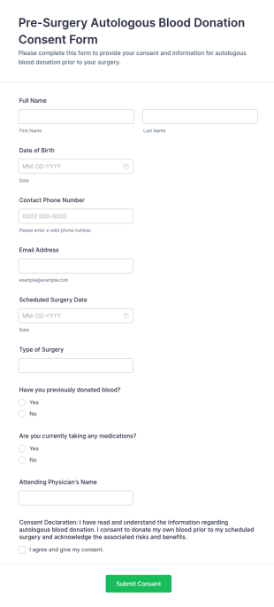Pre Surgery Autologous Blood Donation Consent Form Template