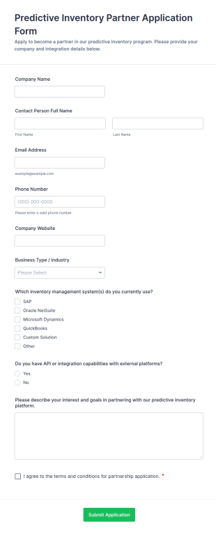 Predictive Inventory Partner Application Form Template