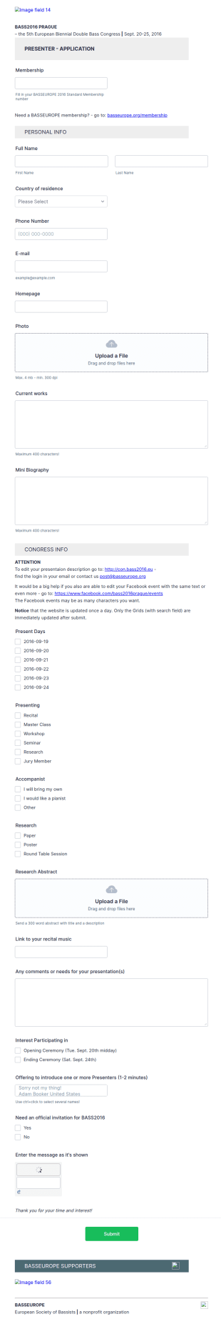 Congress Presenters Application  Form Template