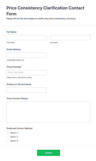 Price Consistency Clarification Contact Form Template