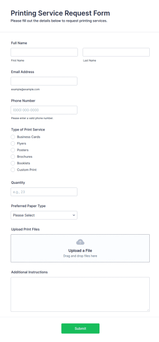 Printing Service Request Form Template
