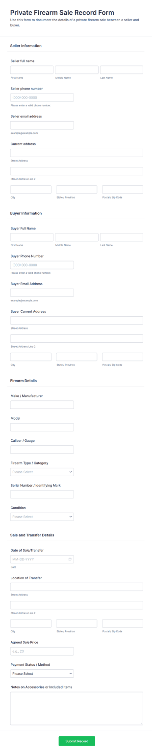 Private Firearm Sale Record Form Template