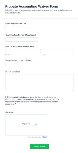 Probate Accounting Waiver Form Template