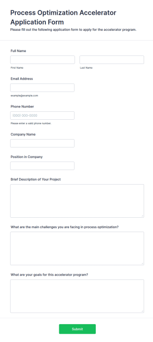 Process Optimization Accelerator Application Form Template