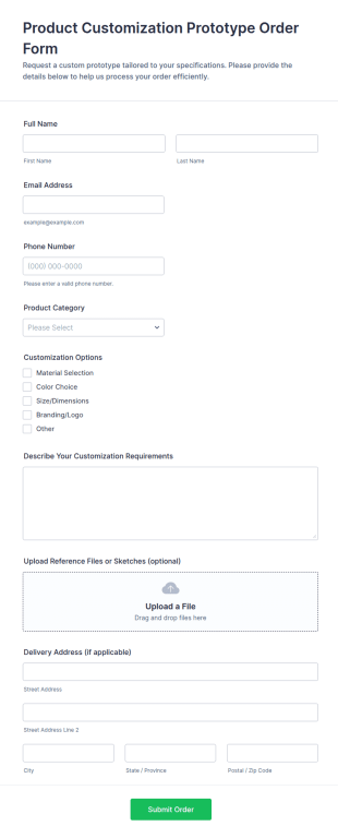 Product Customization Prototype Order Form Template