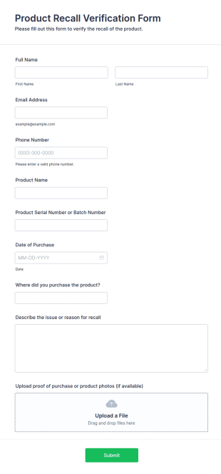 Product Recall Verification Form Template