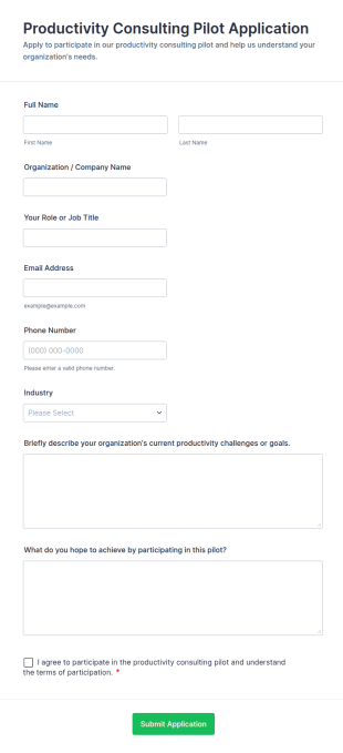 Productivity Consulting Pilot Application Form Template