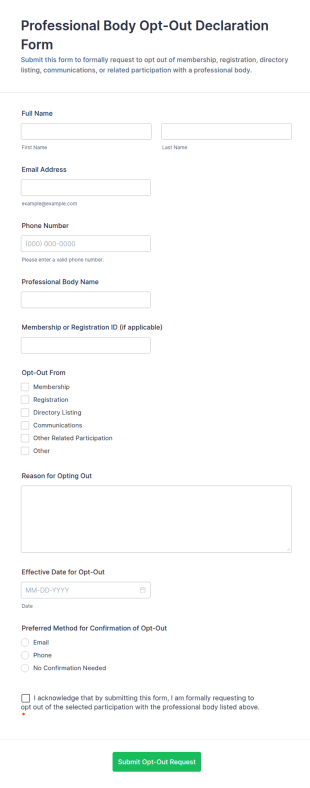 Professional Body Opt Out Declaration Form Template