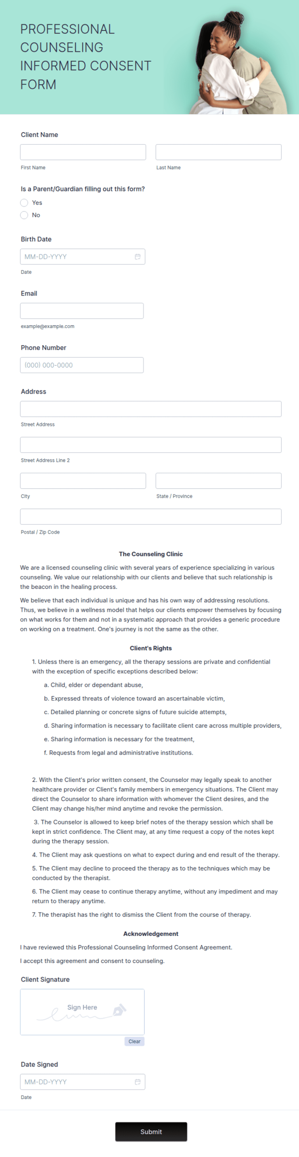 Professional Counseling Informed Consent Form
