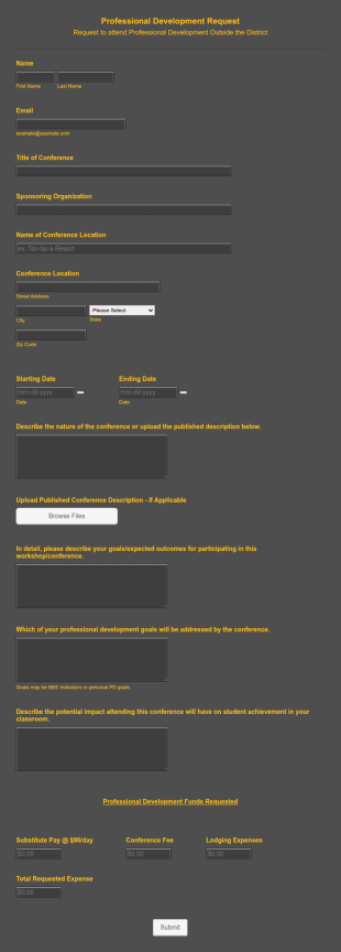 Professional Development Request Form Template