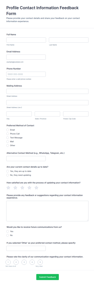 Profile Contact Information Feedback Form Template
