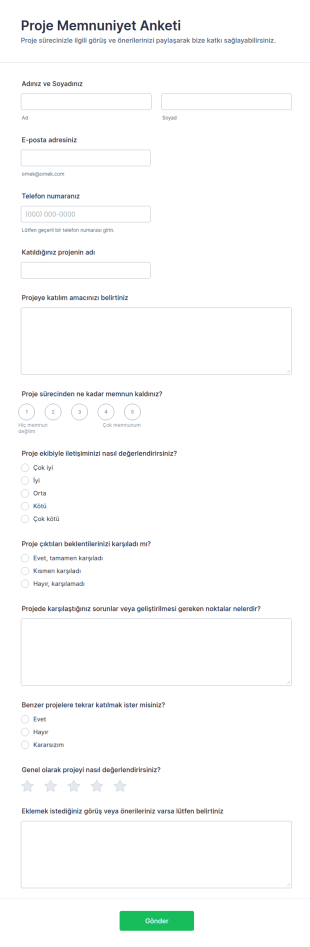 Proje Memnuniyet Anketi Form Şablonu