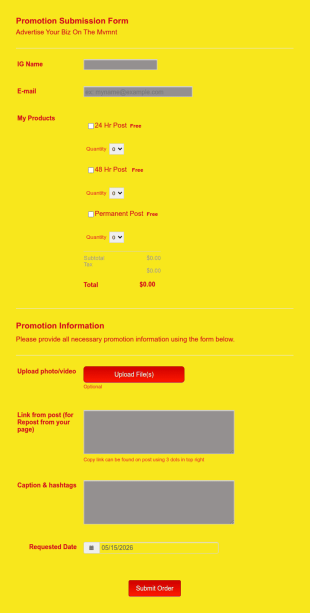 Promo Order Form Template