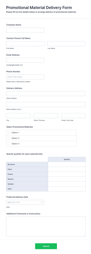 Promotional Material Delivery Form Template