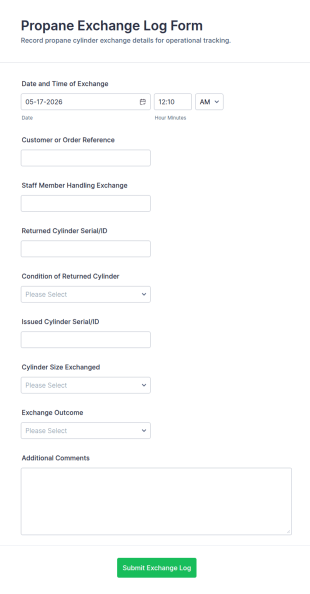 Propane Exchange Log Form Template