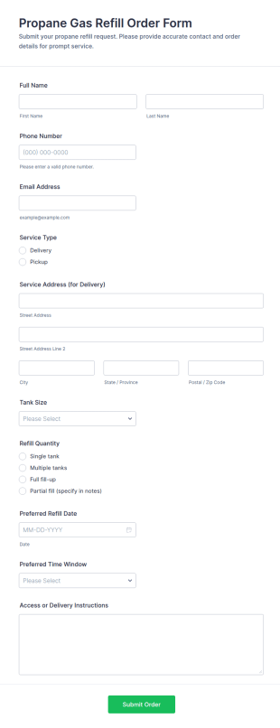 Propane Gas Refill Order Form Template