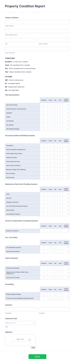 Property Condition Report Form Template