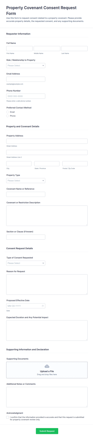Property Covenant Consent Request Form Template