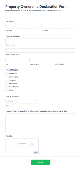 Property Ownership Declaration Form Template