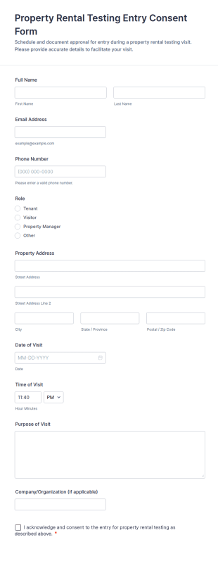 Property Rental Testing Entry Consent Form Template