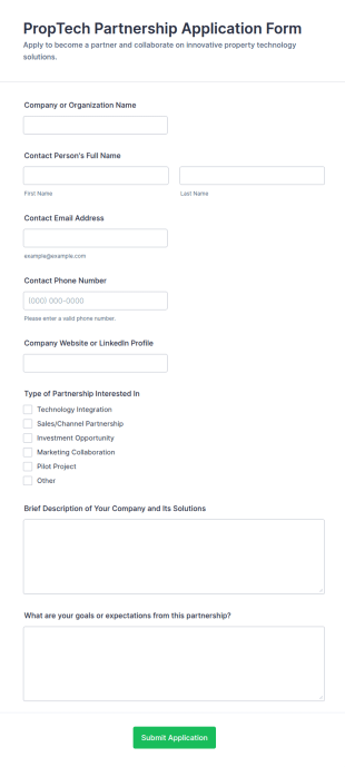 PropTech Partnership Application Form Template