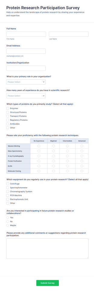 Protein Research Participation Survey Form Template
