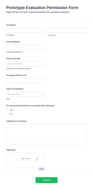 Prototype Evaluation Permission Form Template