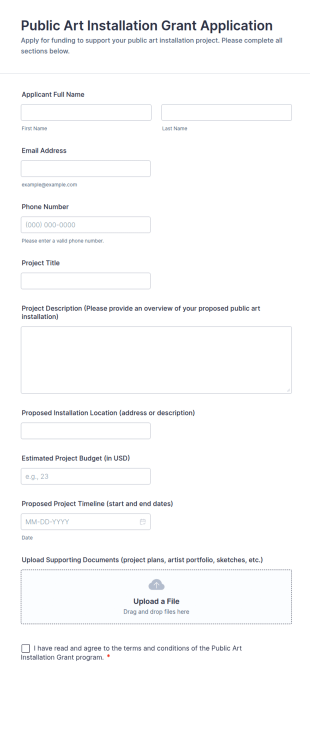 Public Art Installation Grant Application Form Template