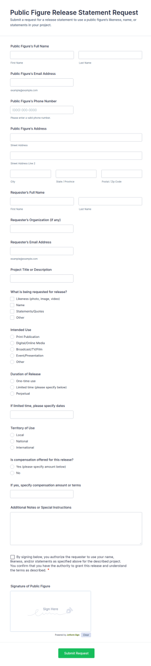 Public Figure Release Statement Request Form Template