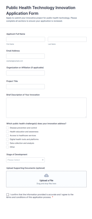 Public Health Technology Innovation Application Form Template