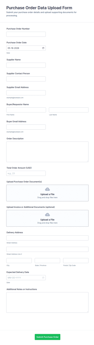 Purchase Order Data Upload Form Template