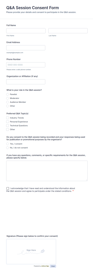 Q&A Session Consent Form Template