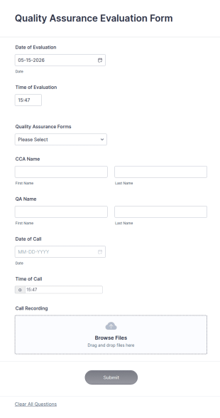 Quality Assurance Evaluation Form Template