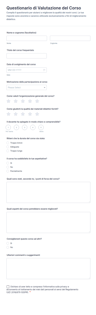 Questionario Di Valutazione Del Corso