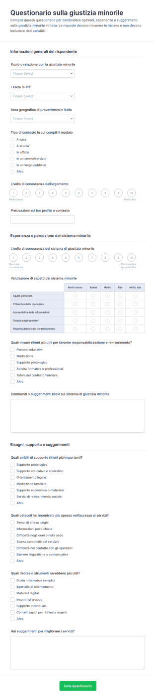 Questionario Di Valutazione Della Giustizia Minorile