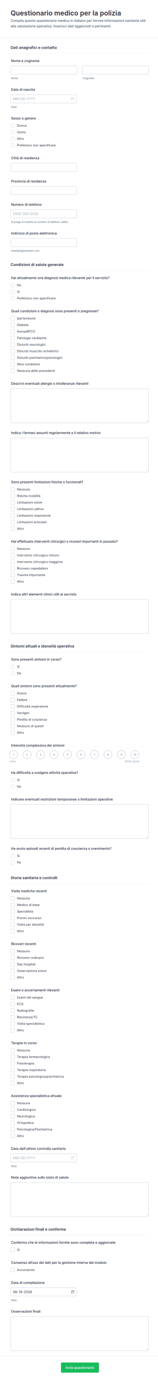Questionario Medico Polizia Form