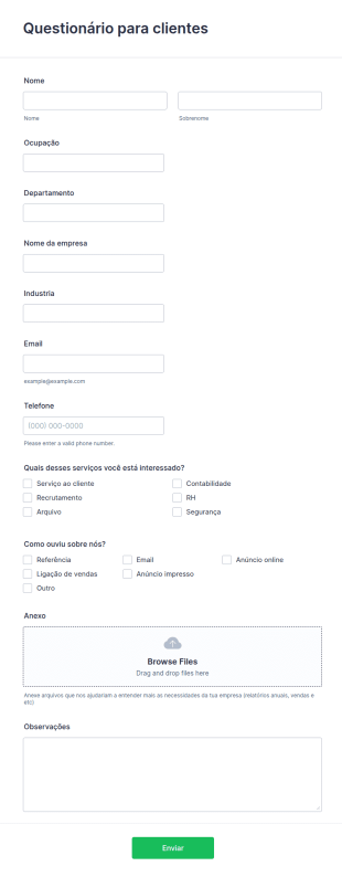 Questionário Para Clientes
