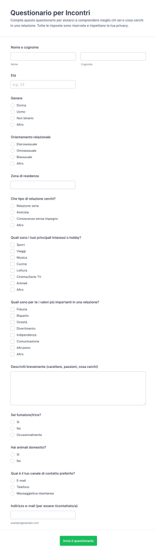 Questionario Per Incontri