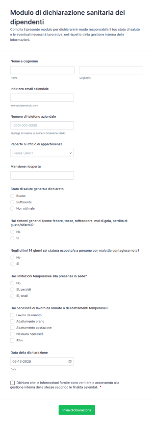 Questionario Sulla Salute Dei Dipendenti