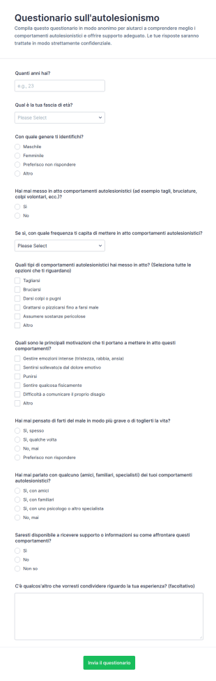 Questionario Sull'autolesionismo