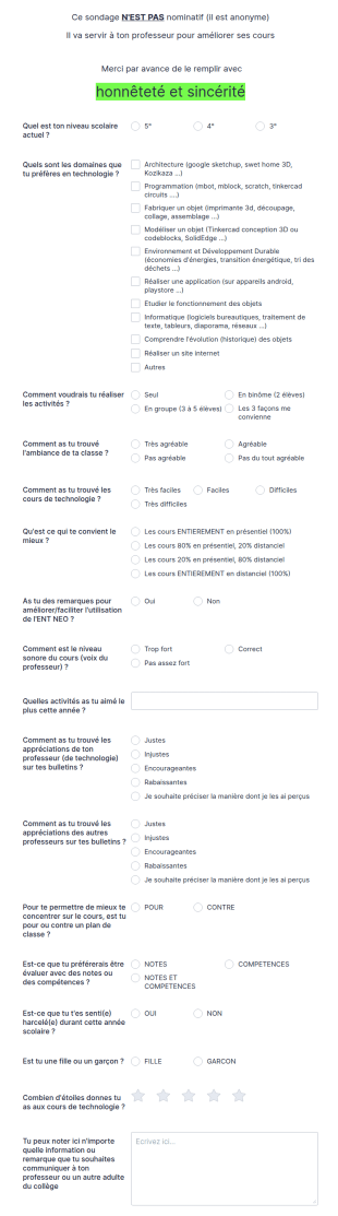 Questionnaire De Fin D'ann&eacute;e