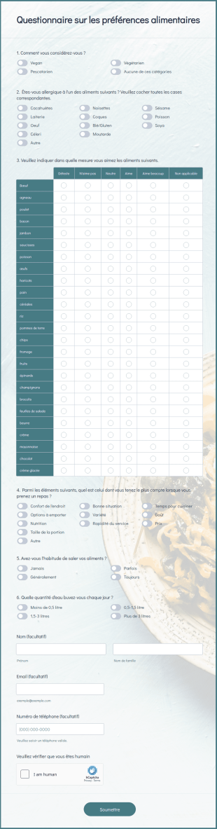 Questionnaire Sur Les Préférences Alimentaires