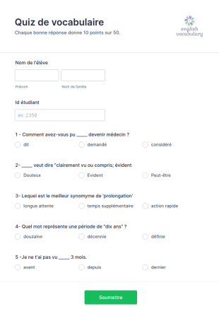 Quiz De Vocabulaire