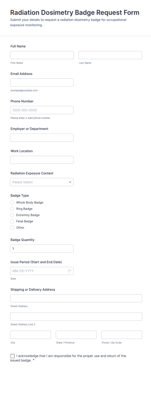 Radiation Dosimetry Badge Request Form Template