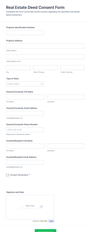 Real Estate Deed Consent Form Template